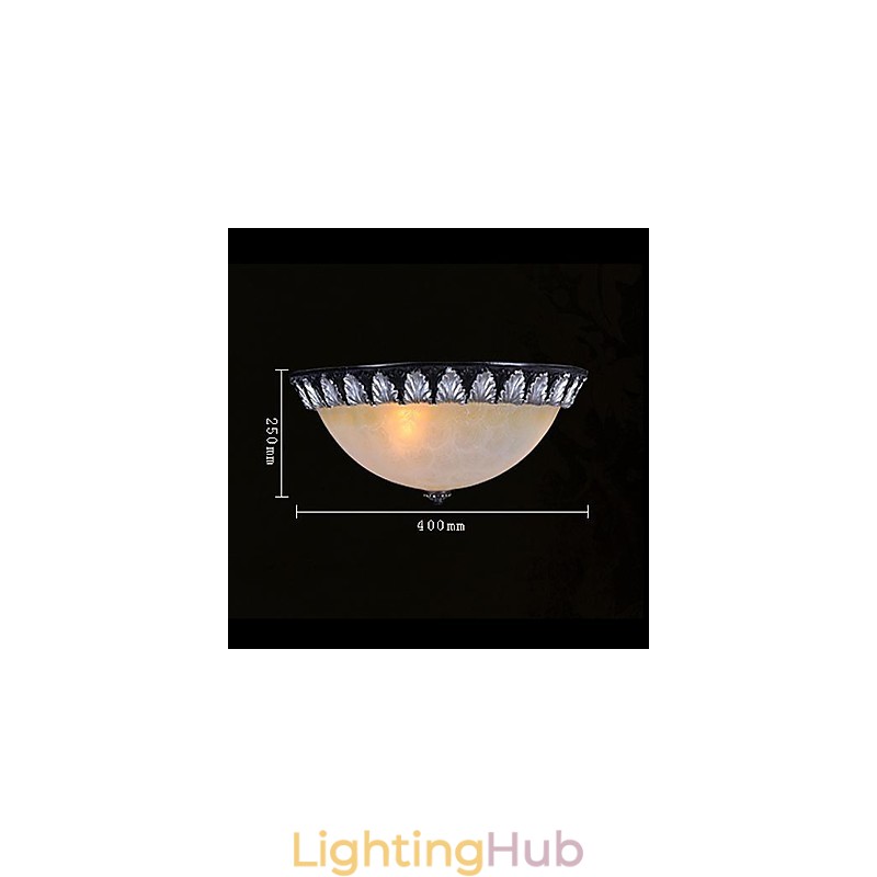 Flush Mount Light Pattern Glass Resin Silver Carving European Classic