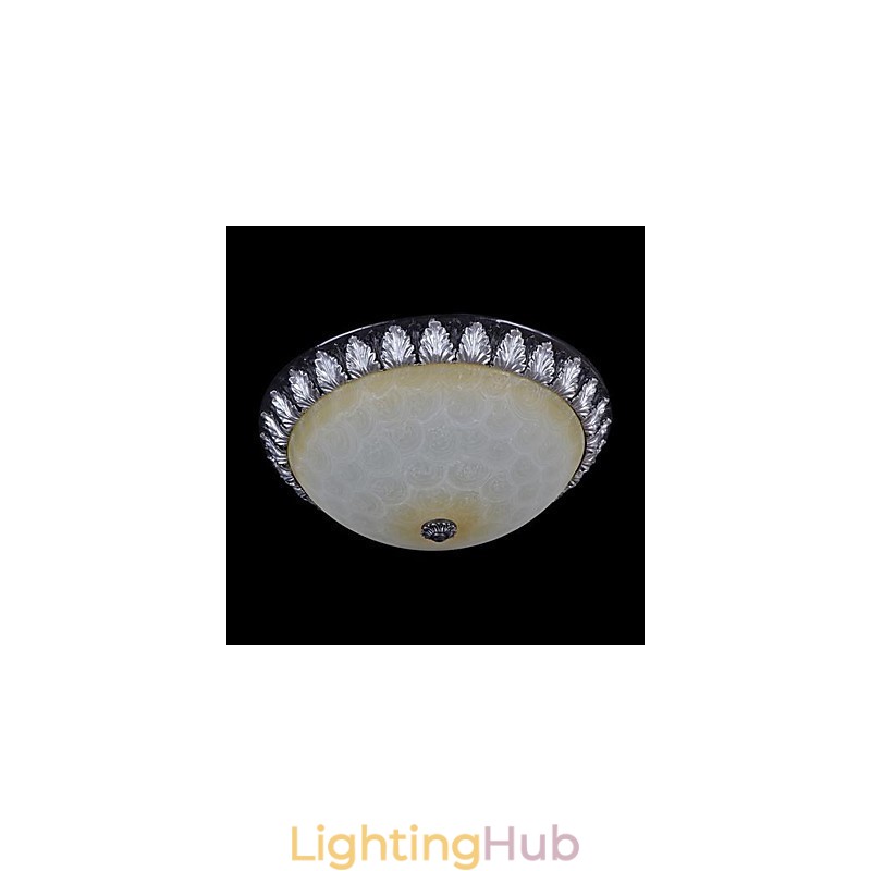 Flush Mount Light Pattern Glass Resin Silver Carving European Classic