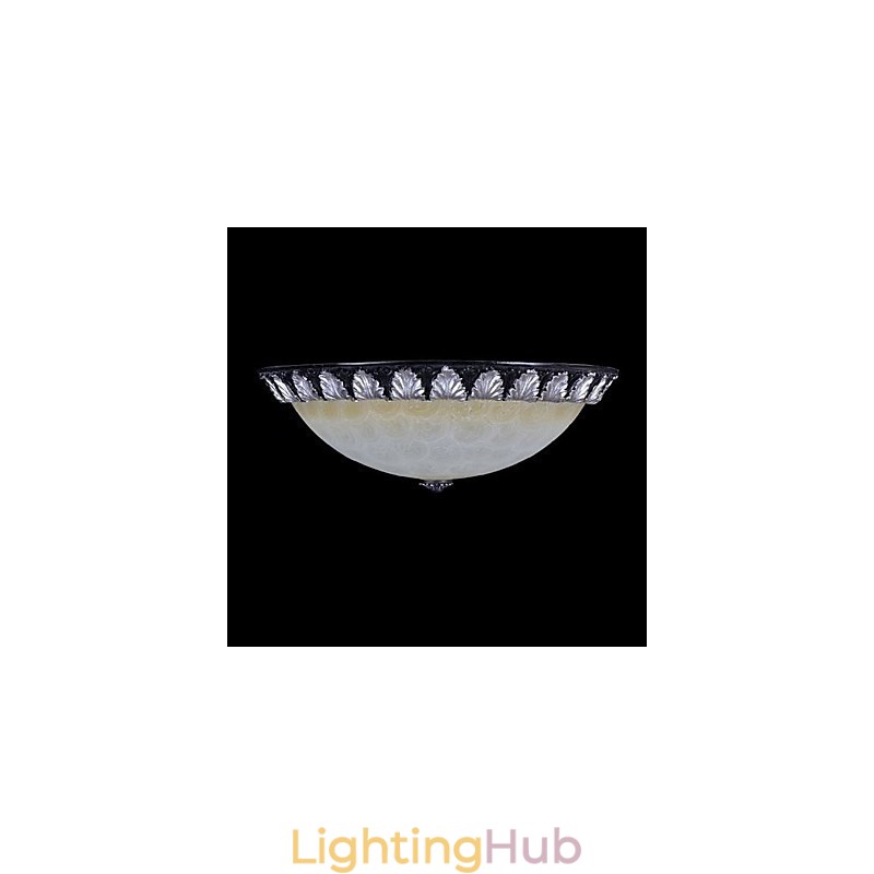 Flush Mount Light Pattern Glass Resin Silver Carving European Classic