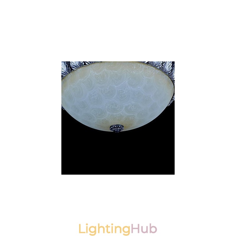Flush Mount Light Pattern Glass Resin Silver Carving European Classic