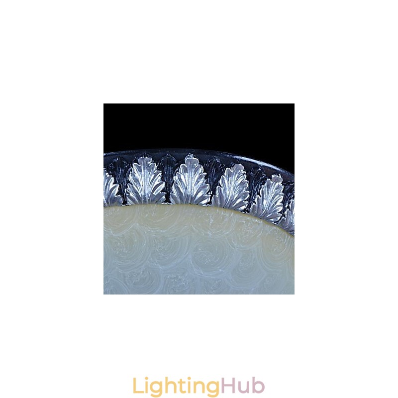 Flush Mount Light Pattern Glass Resin Silver Carving European Classic