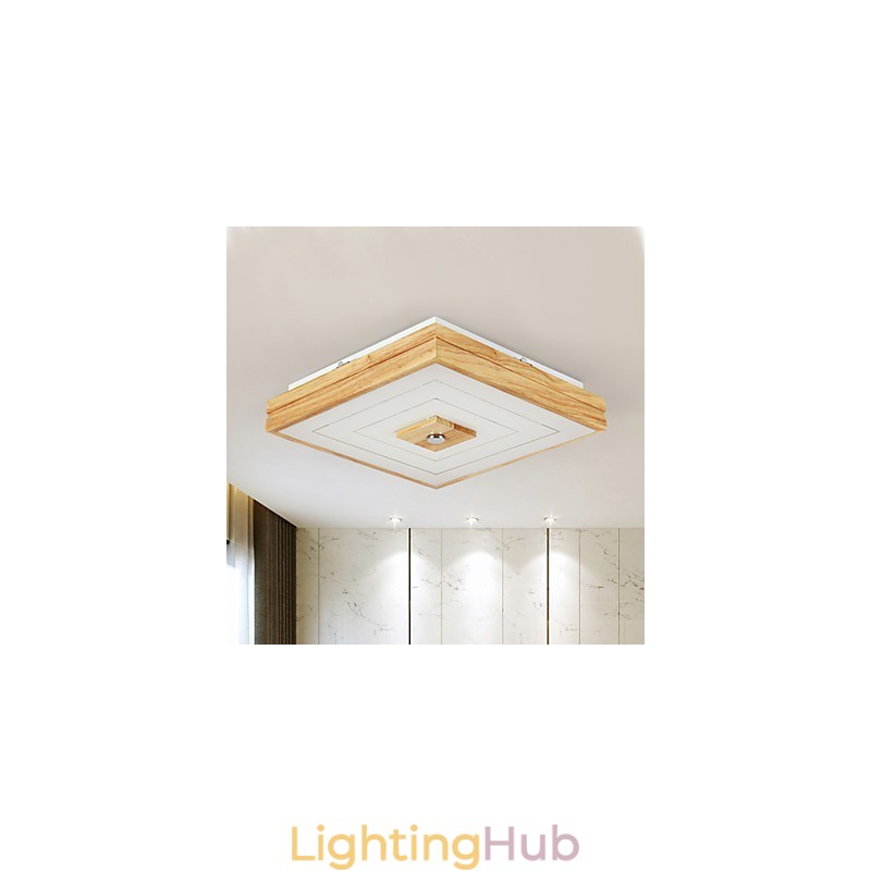 Modern Contemporary Mini Style Painting Wood Bamboo Flush Mount