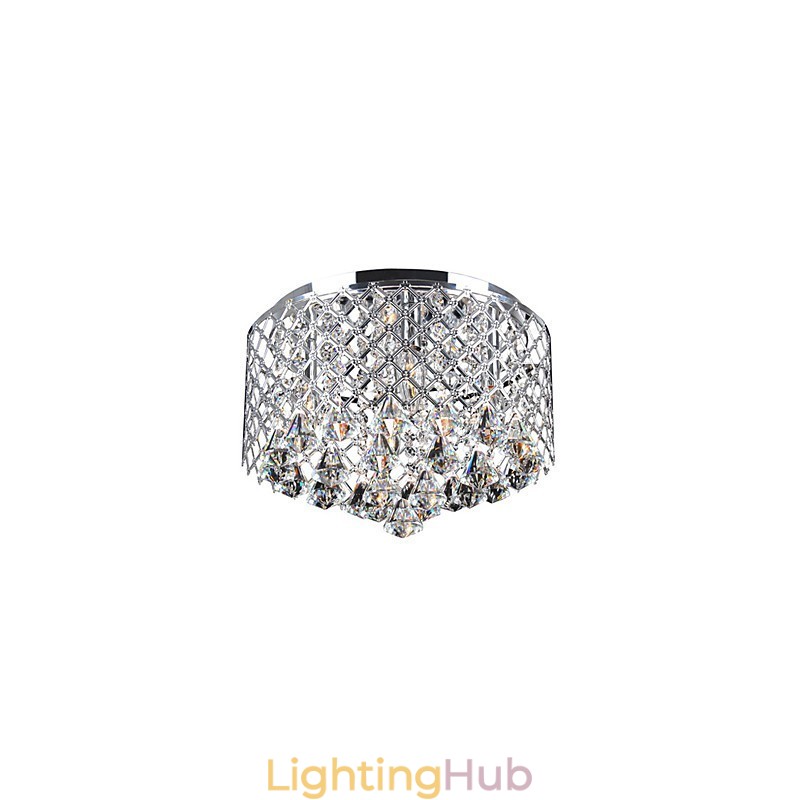 Contemporary Crystal Flush Mount with 4 Lights and Metal Drum Shade
