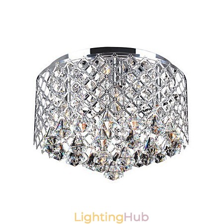 Contemporary Crystal Flush Mount with 4 Lights and Metal Drum Shade Contemporary Crystal Flush Mount with 4 Lights and Metal Drum Shade