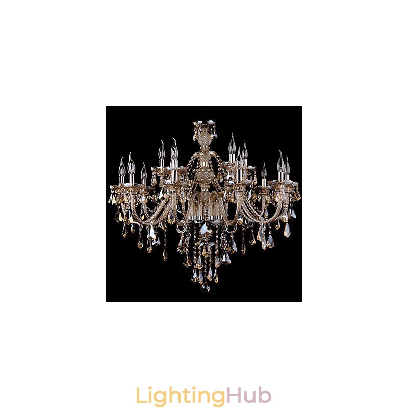 Chandelier Crystal Cognac Color Luxury Modern 2 Tiers Living 15 Lights