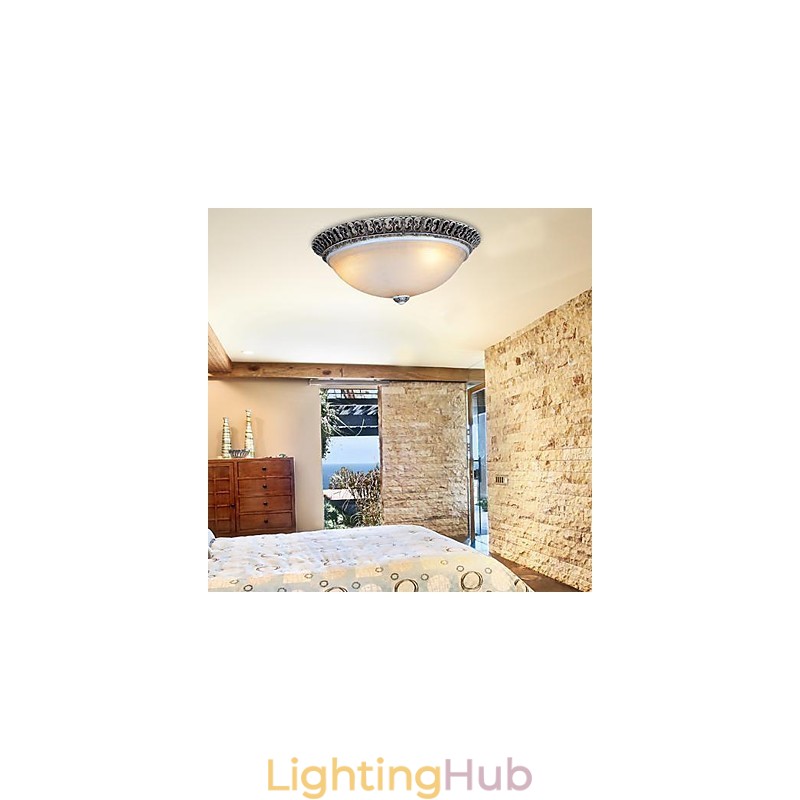 Dark Brown Flush Mount Light Glass Resin Pattern Carving European Classic
