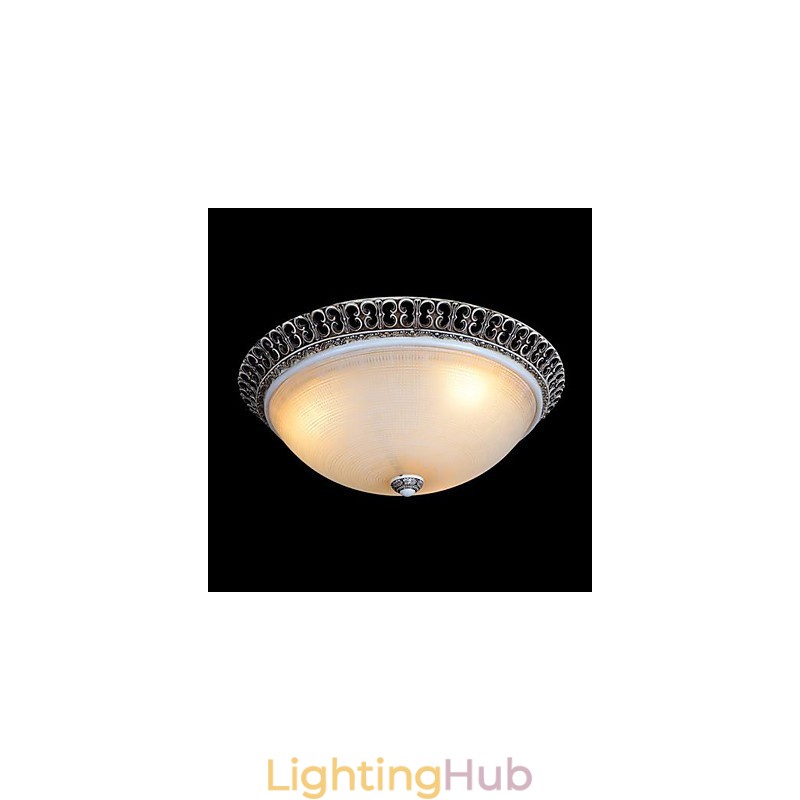 Dark Brown Flush Mount Light Glass Resin Pattern Carving European Classic