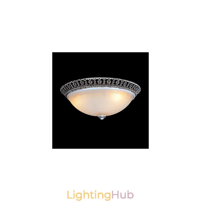 Dark Brown Flush Mount Light Glass Resin Pattern Carving European Classic