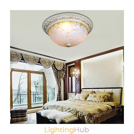 White Flush Mount Light Pattern Glass Resin Gold Carving European Classic White Flush Mount Light Pattern Glass Resin Gold Carving European Classic