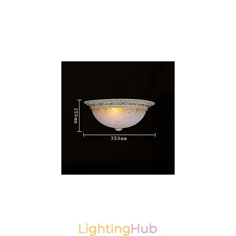 White Flush Mount Light Pattern Glass Resin Gold Carving European Classic