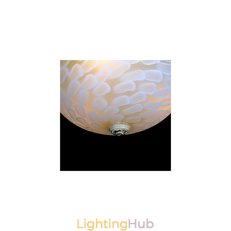White Flush Mount Light Pattern Glass Resin Gold Carving European Classic