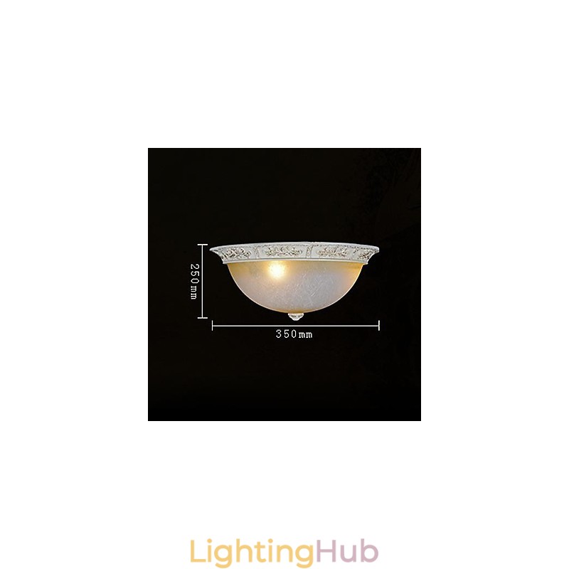White Flush Mount Light Yellow White Glass Resin Pattern Carving European Classic