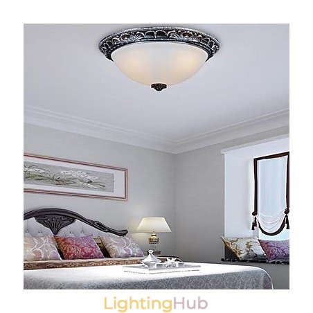 Flush Mount Light Glass Resin Silver Carving Retro European Classic Flush Mount Light Glass Resin Silver Carving Retro European Classic