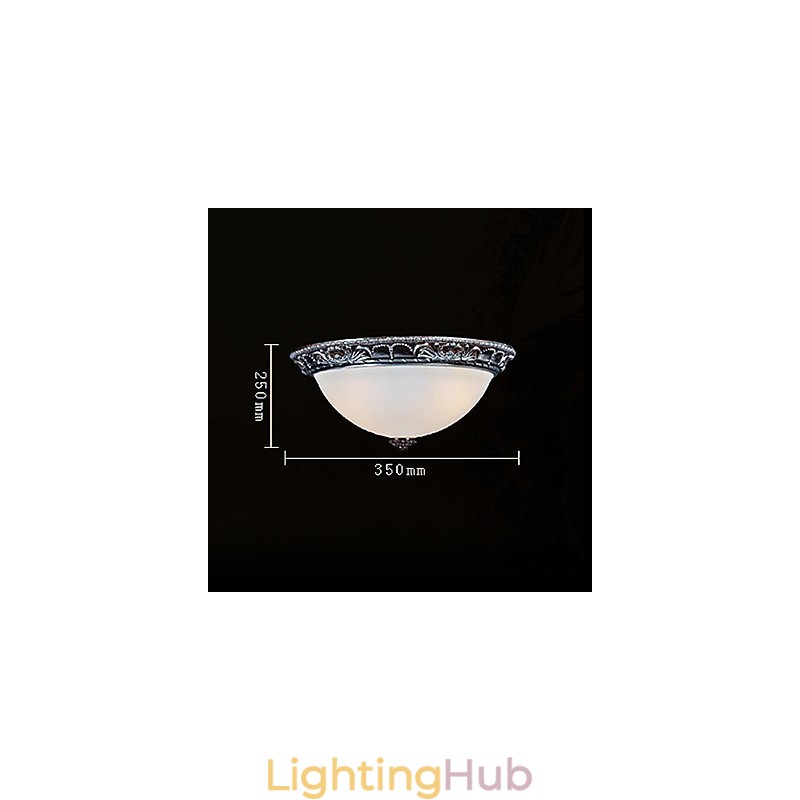 Flush Mount Light Glass Resin Silver Carving Retro European Classic