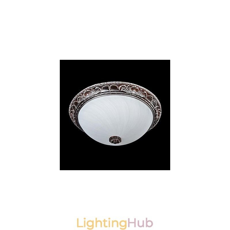 Flush Mount Light Glass Resin Silver Carving Retro European Classic