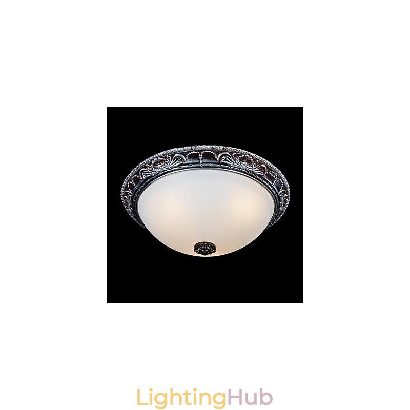 Flush Mount Light Glass Resin Silver Carving Retro European Classic