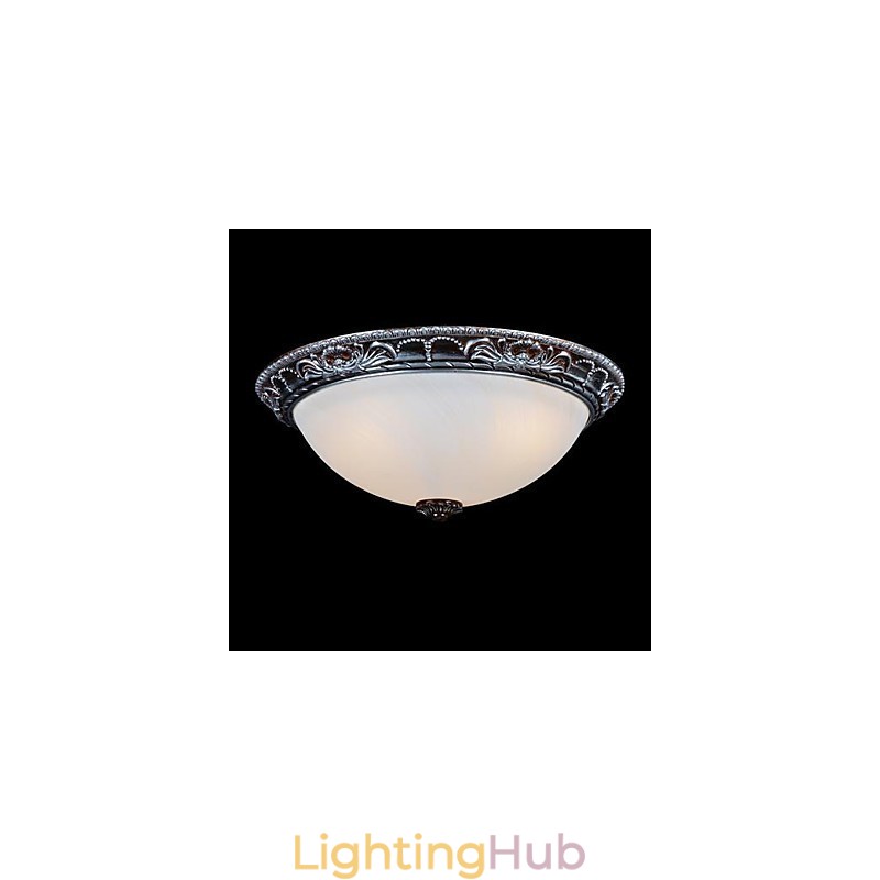 Flush Mount Light Glass Resin Silver Carving Retro European Classic