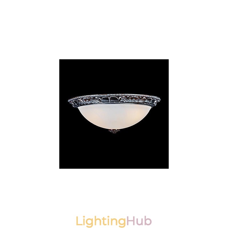 Flush Mount Light Glass Resin Silver Carving Retro European Classic