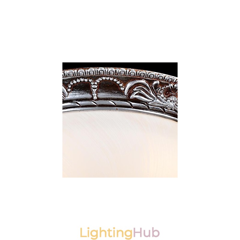 Flush Mount Light Glass Resin Silver Carving Retro European Classic