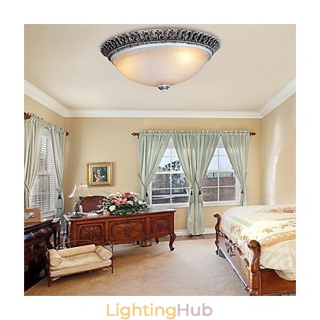 Dark Brown Flush Mount Light Glass Resin Pattern Carving European Classic