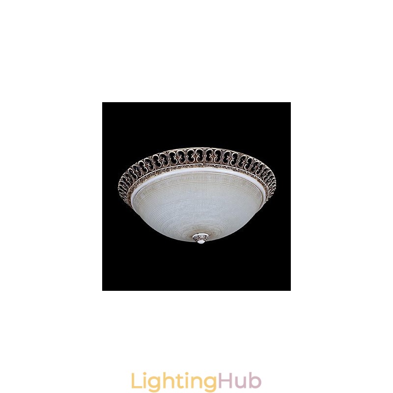 Dark Brown Flush Mount Light Glass Resin Pattern Carving European Classic