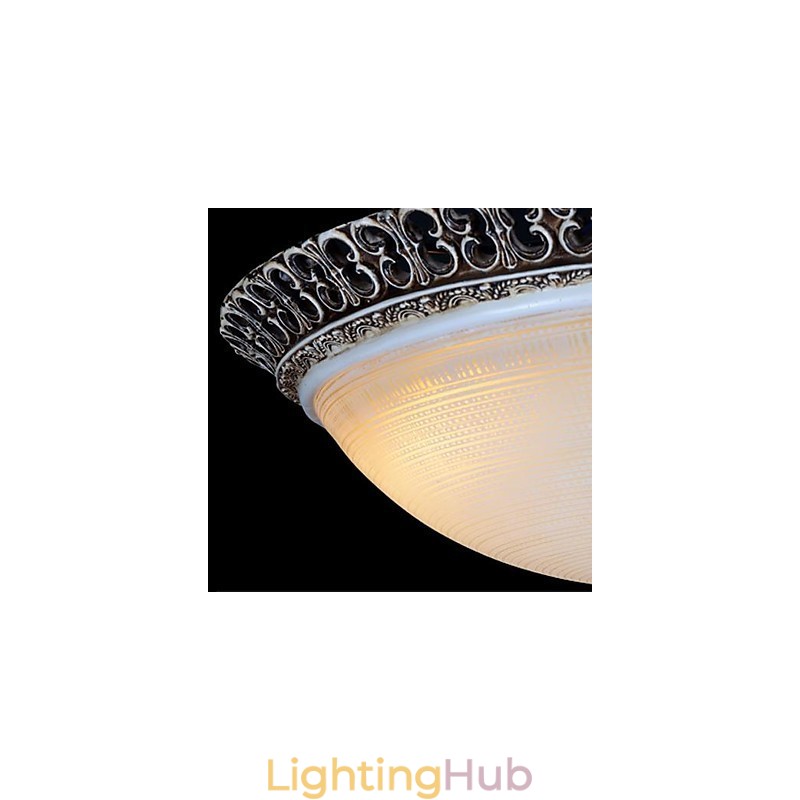 Dark Brown Flush Mount Light Glass Resin Pattern Carving European Classic