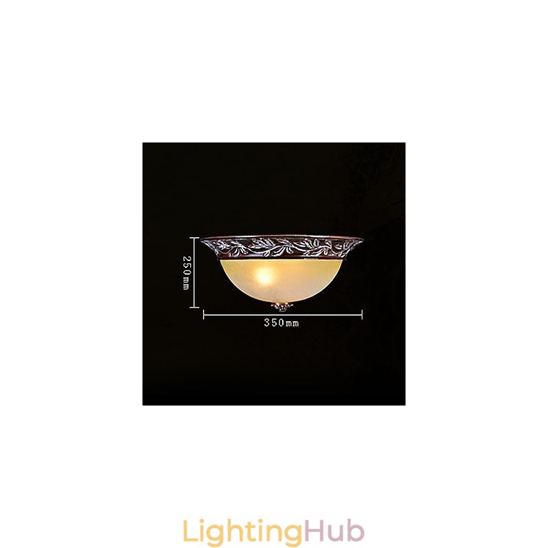 Flush Mount Light White Yellow Glass Resin Silver Carving European Classic