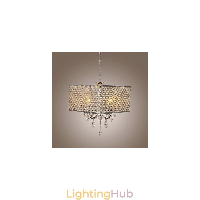 Modern Contemporary Drum Crystal Painting Metal Chandelier
