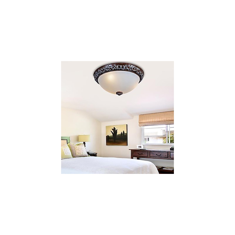 Flush Mount Light Glass Resin Silver Carving European Classic