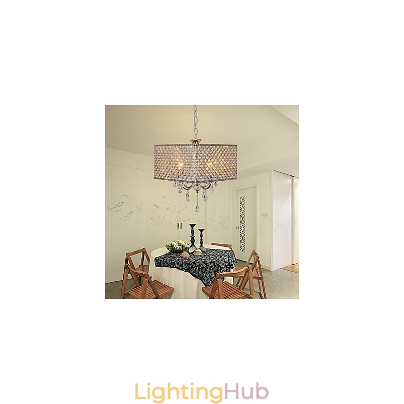 Modern Contemporary Drum Crystal Painting Metal Chandelier