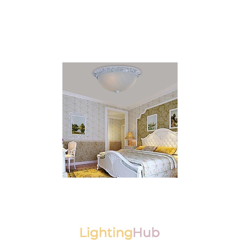 White Flush Mount Light Glass Resin Carving European Classic