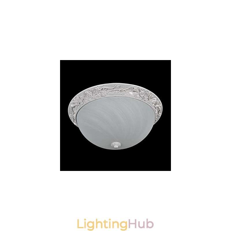 White Flush Mount Light Glass Resin Carving European Classic
