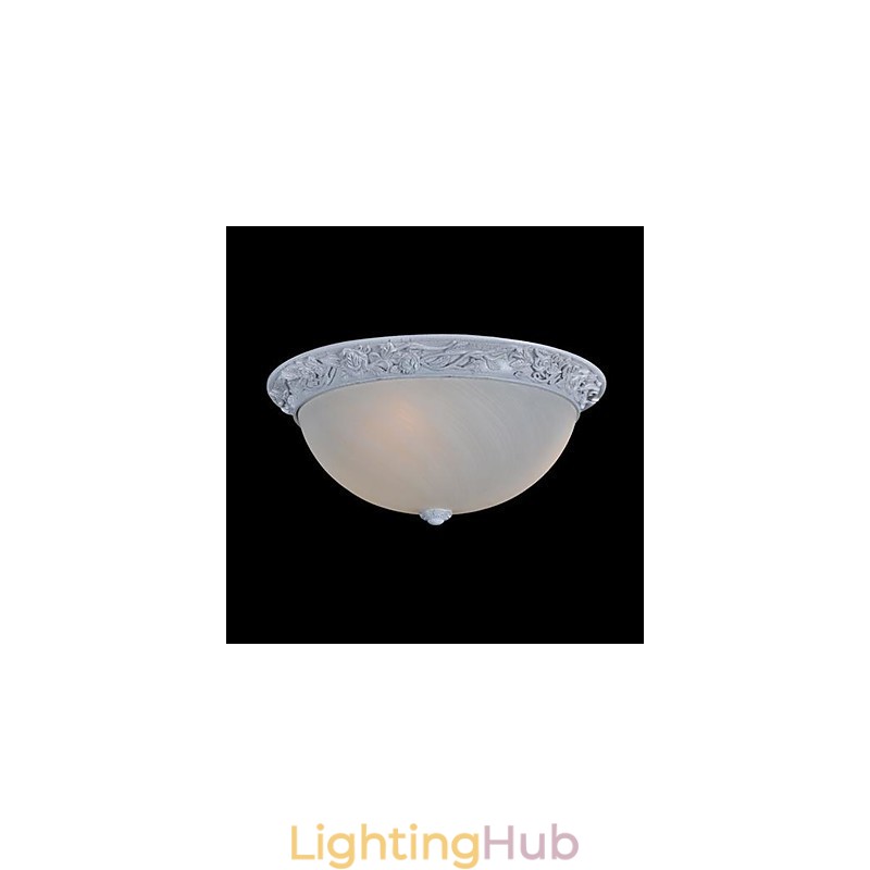 White Flush Mount Light Glass Resin Carving European Classic