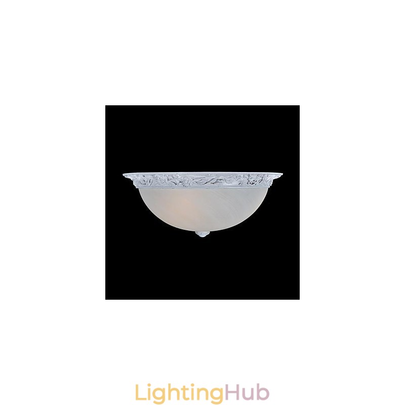 White Flush Mount Light Glass Resin Carving European Classic