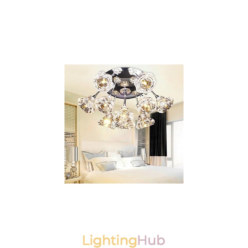 Modern Contemporary Rustic Lodge Chrome Metal Flush Mount