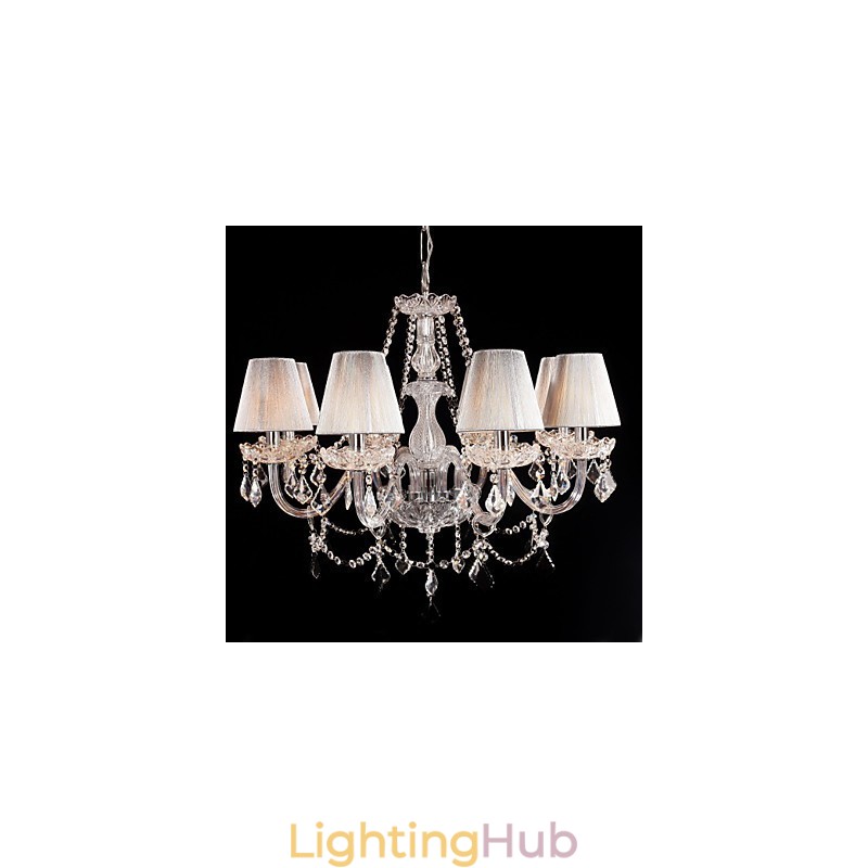 Chandelier Crystal Luxury Modern Living 8 Lights with Fabric Shade