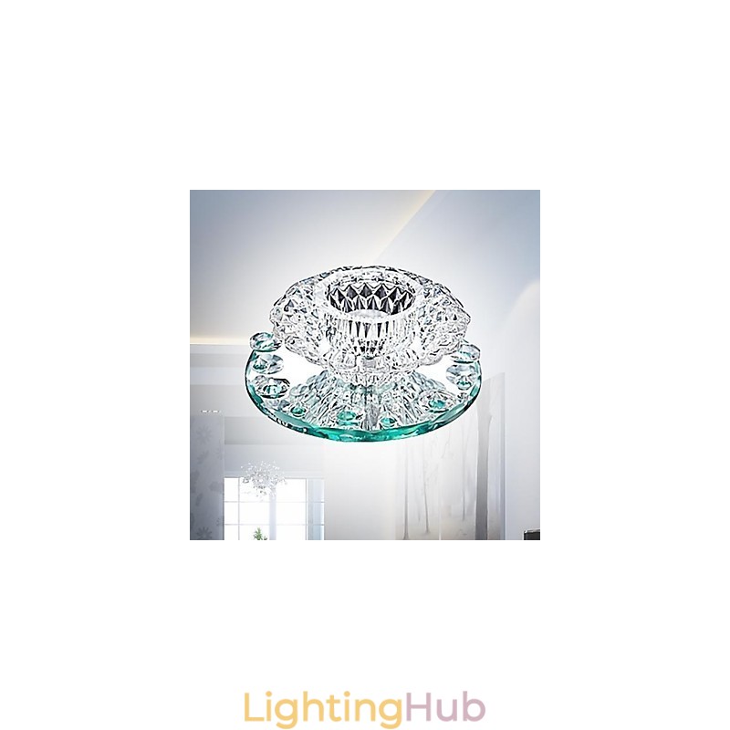 Modern Contemporary Crystal Mini Style Chrome Metal Flush Mount