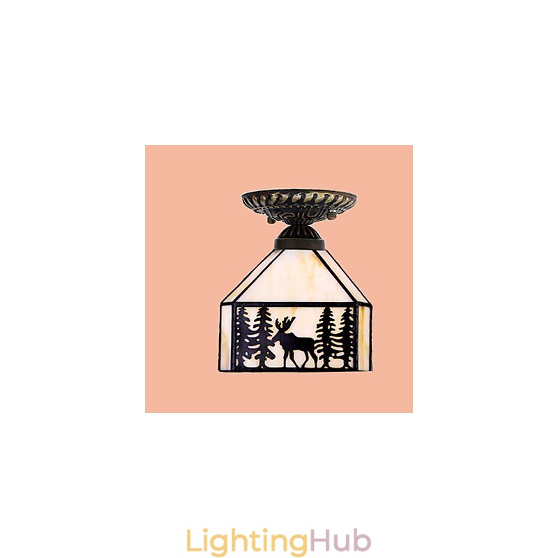 Christmas European Rural Creative Arts Stained Glass Absorb Dome Lamp Light