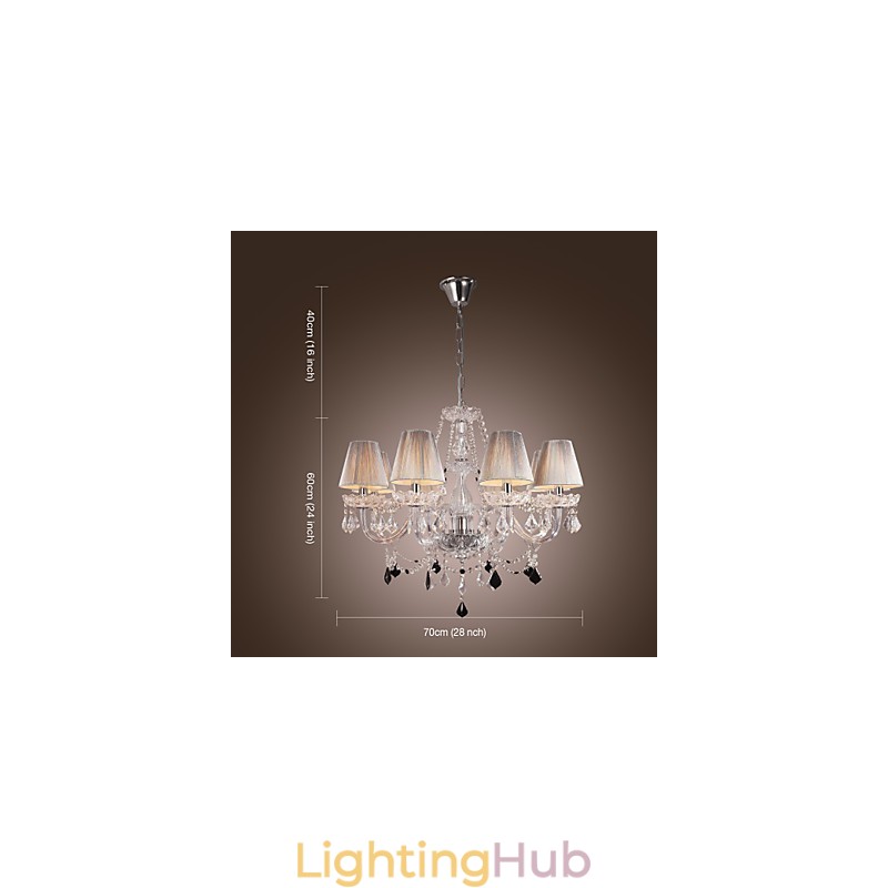 Chandelier Crystal Luxury Modern Living 8 Lights with Fabric Shade