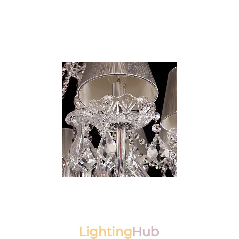 Chandelier Crystal Luxury Modern Living 8 Lights with Fabric Shade