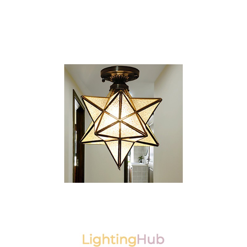 European Rural Creative Arts Stained Glass Stars To Absorb Dome Lamp Light