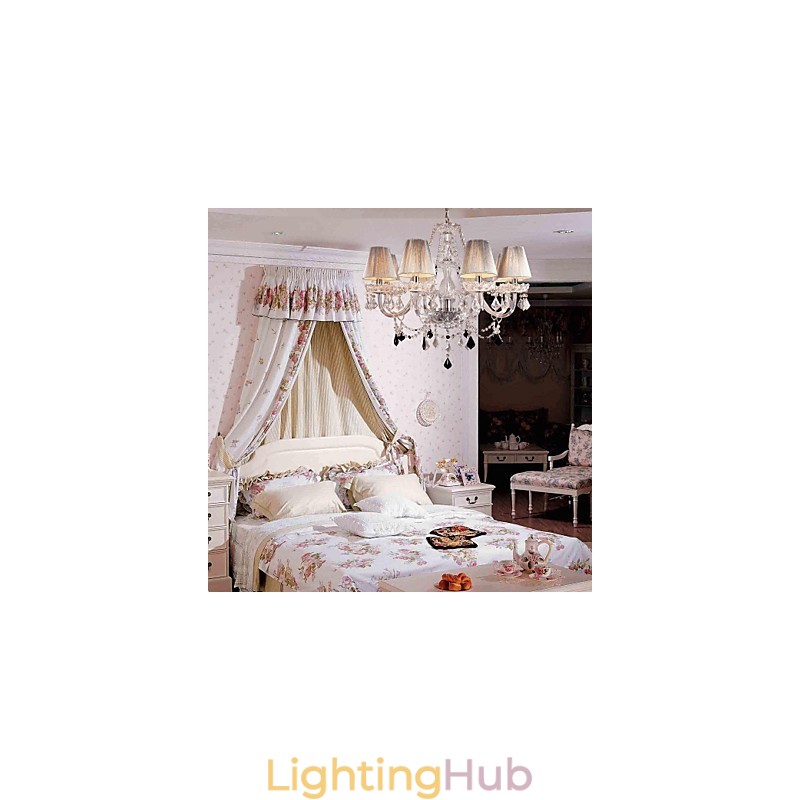 Chandelier Crystal Luxury Modern Living 8 Lights with Fabric Shade