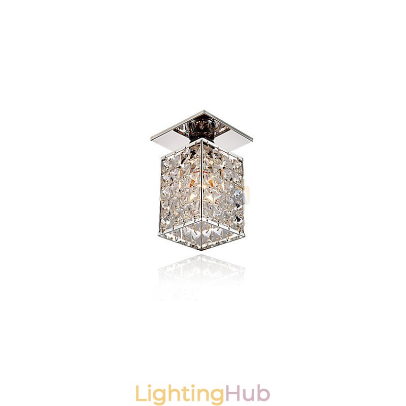 Modern Contemporary Crystal Electroplated Metal Flush Mount