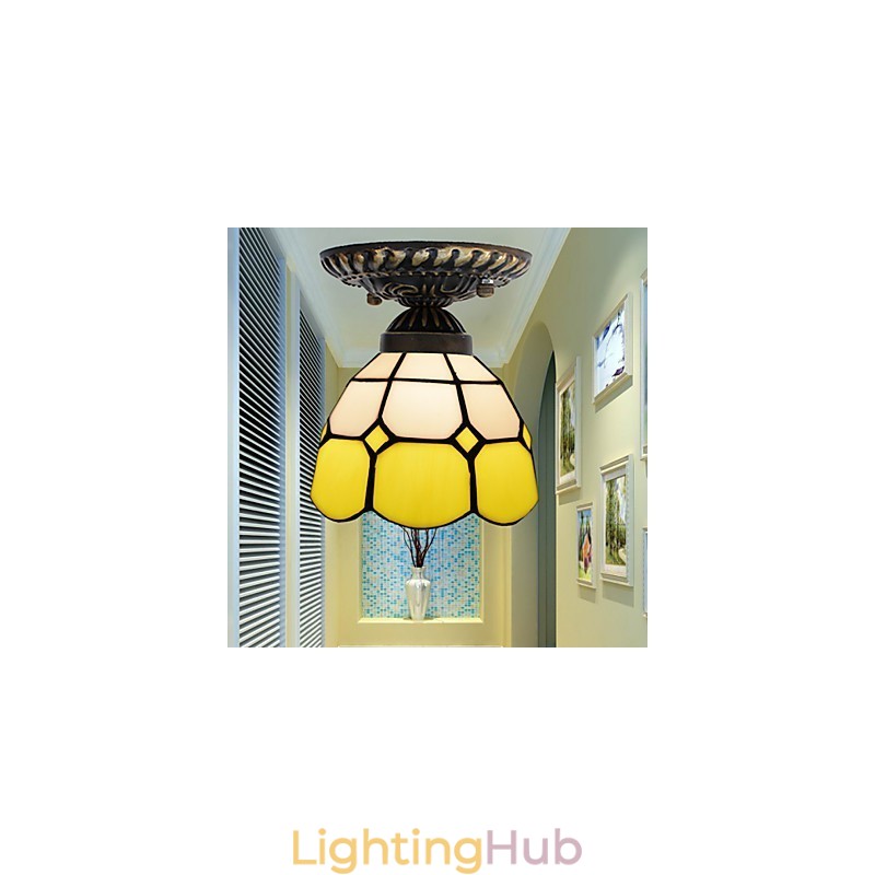 17*European Rural Creative Arts Stained Glass Absorb Dome Lamp Light