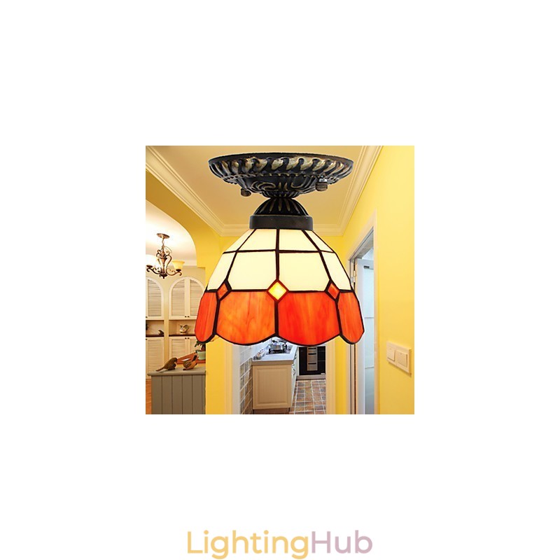 17*European Rural Creative Arts Stained Glass Absorb Dome Lamp Light