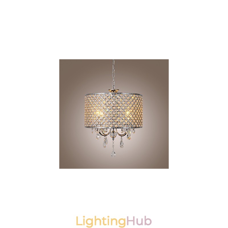 Drum Chandelier Crystal Modern 4 Lights Pendant Lamp