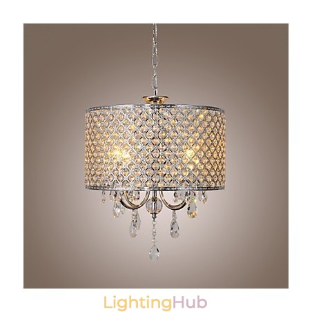 Drum Chandelier Crystal Modern 4 Lights Pendant Lamp