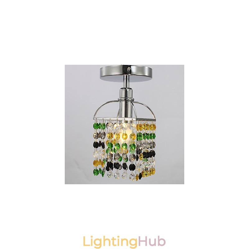 Modern Contemporary Crystal Electroplated Metal Flush Mount