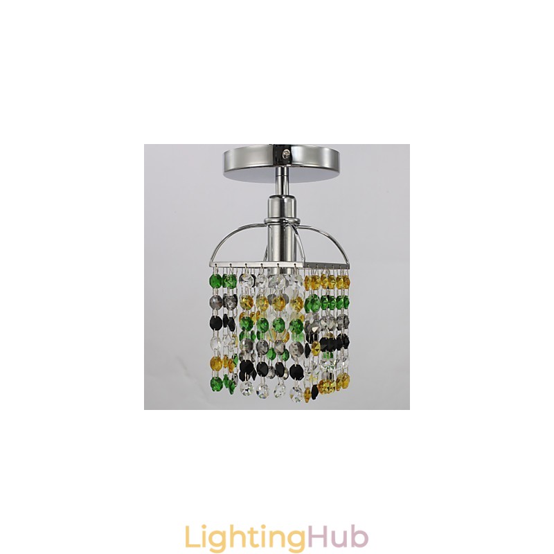 Modern Contemporary Crystal Electroplated Metal Flush Mount