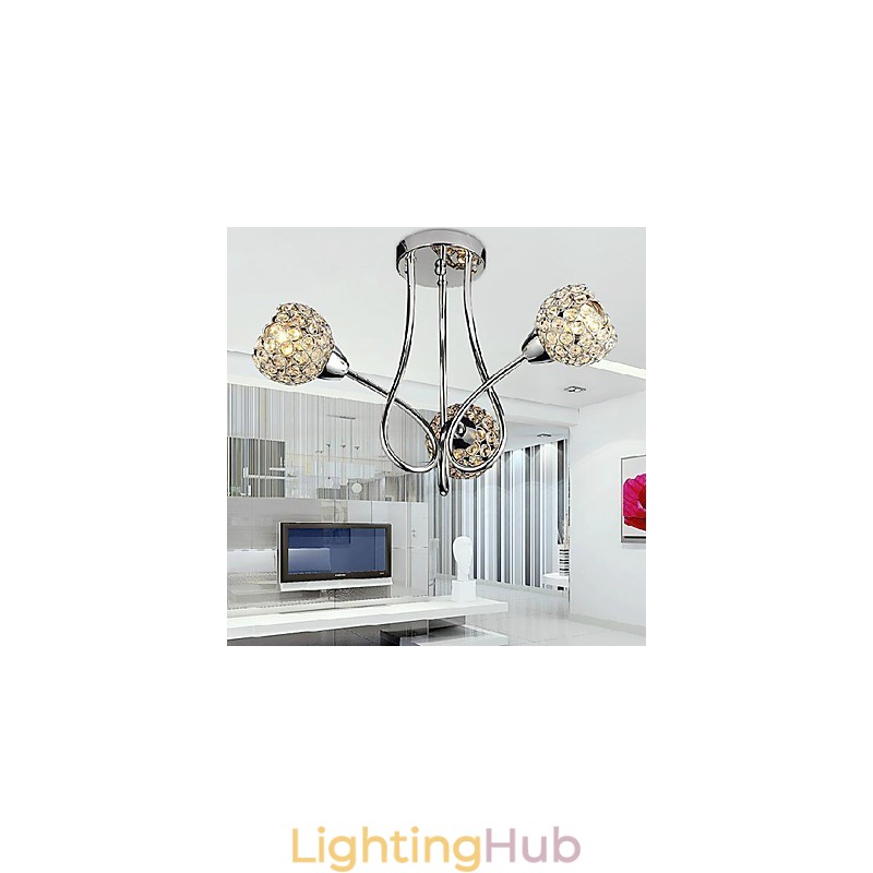 Modern Shining 3 Light Flush Mount In Crystal Design